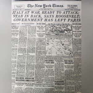 The New York Times June 11, 1940 Italy at War, Ready to Attack on Cardboard